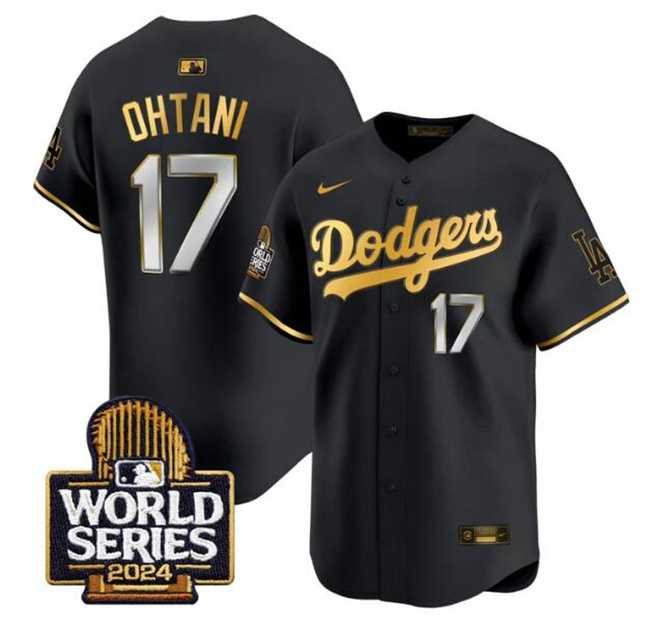 Men%27s Los Angeles Dodgers #17 Shohei Ohtani Black Gold 2024 World Series Limited Stitched Jersey Dzhi